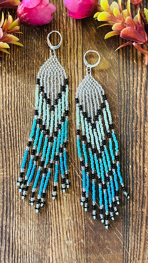 Color Block : Aqua Silvertone | Fringe Earrings