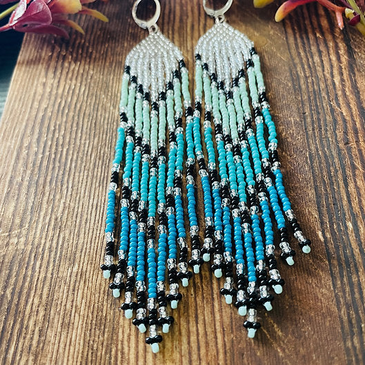 Color Block : Aqua Silvertone | Fringe Earrings