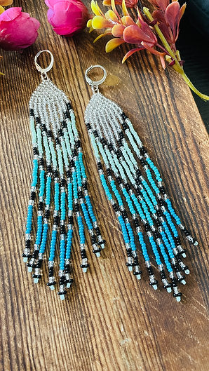 Color Block : Aqua Silvertone | Fringe Earrings