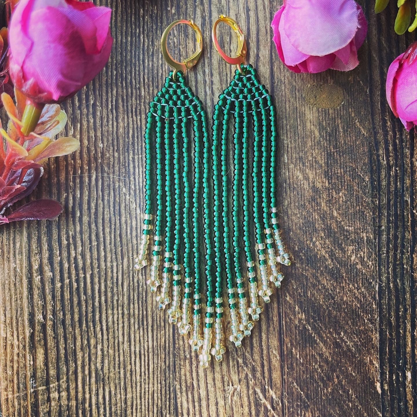 Color Pop : Green & Gold | Fringe Earrings