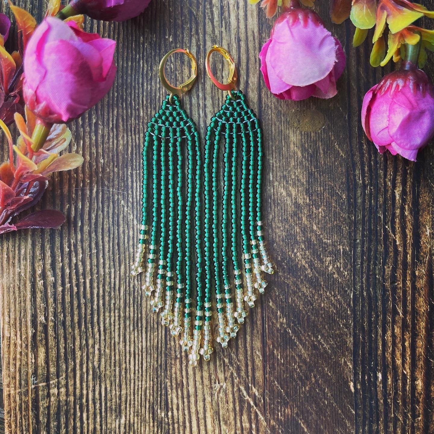 Color Pop : Green & Gold | Fringe Earrings