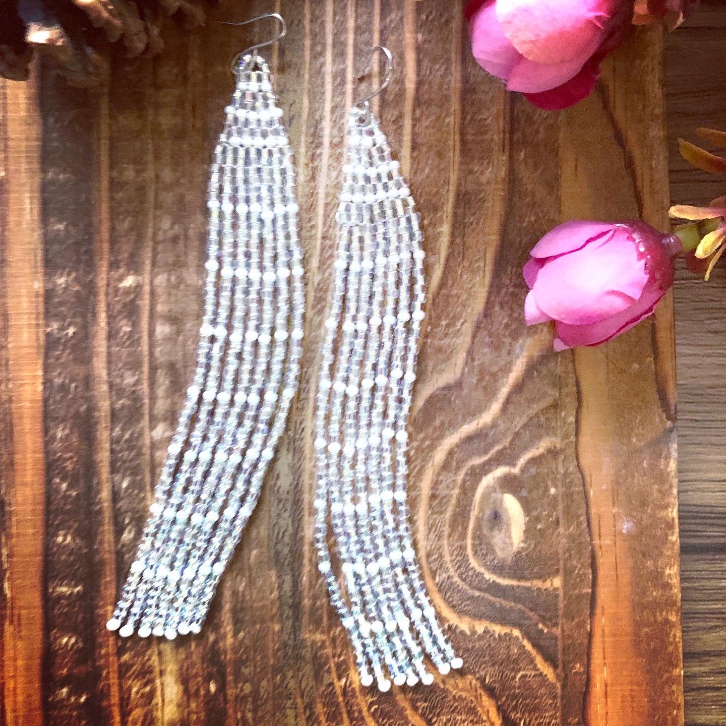Shoulder Duster : Haley's Comet - White | Fringe Earrings