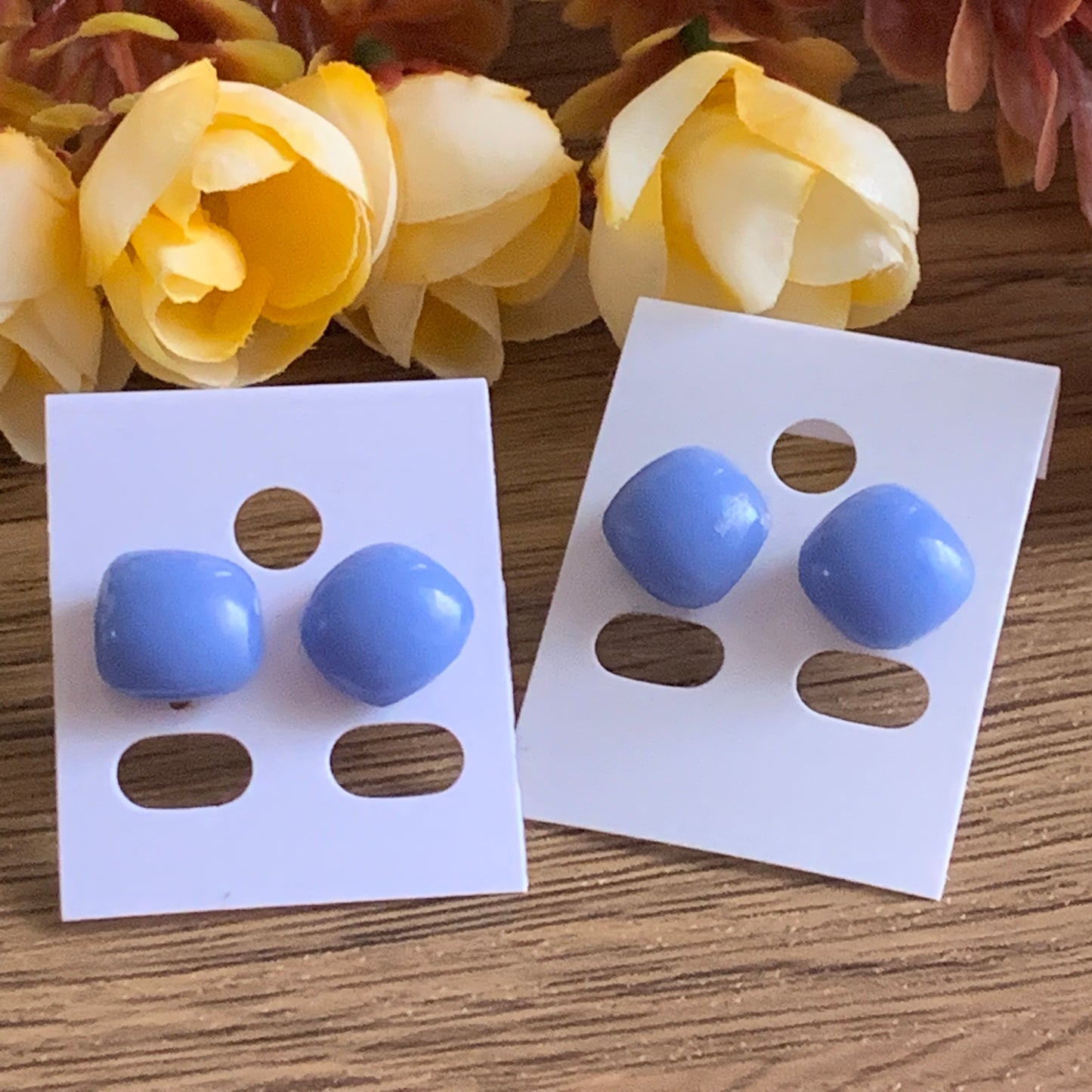 Fused Glass Earring Studs | Lavender SQ - FGE52