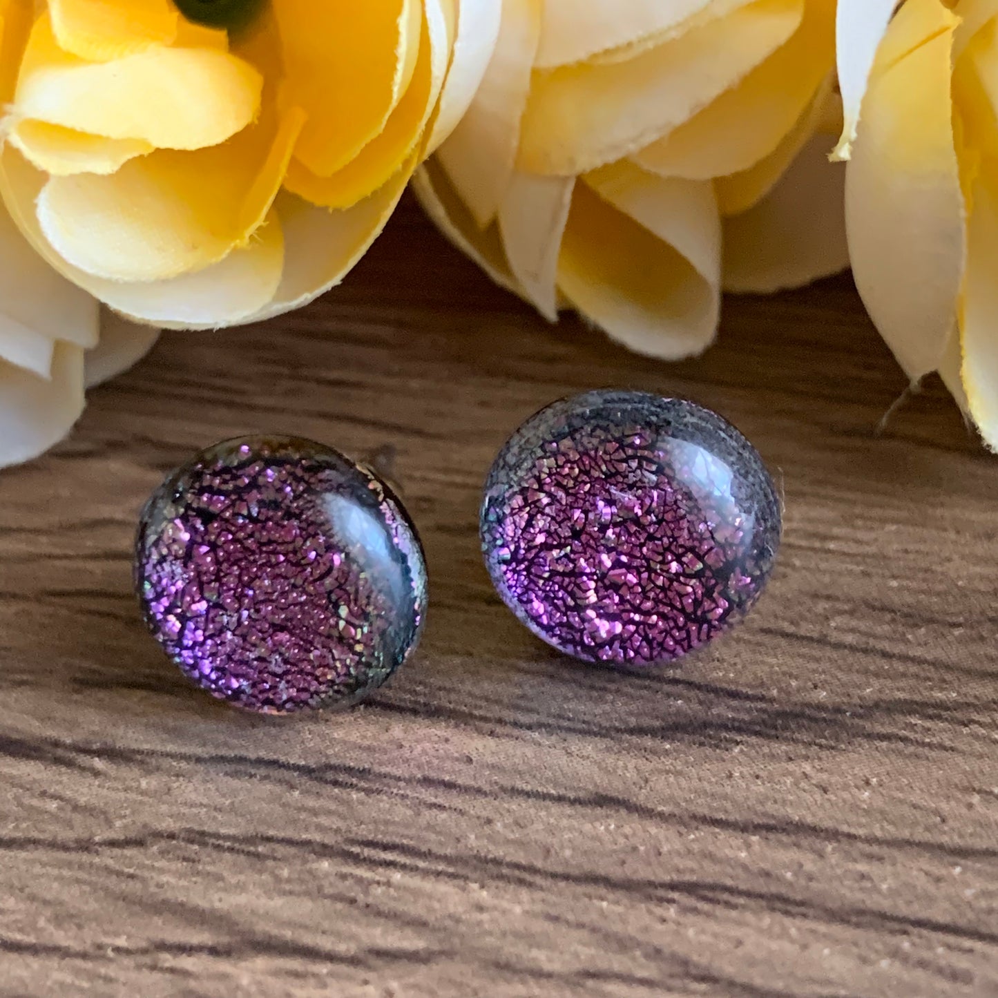 Fused Glass Earring Studs | Party Pink - FGE53