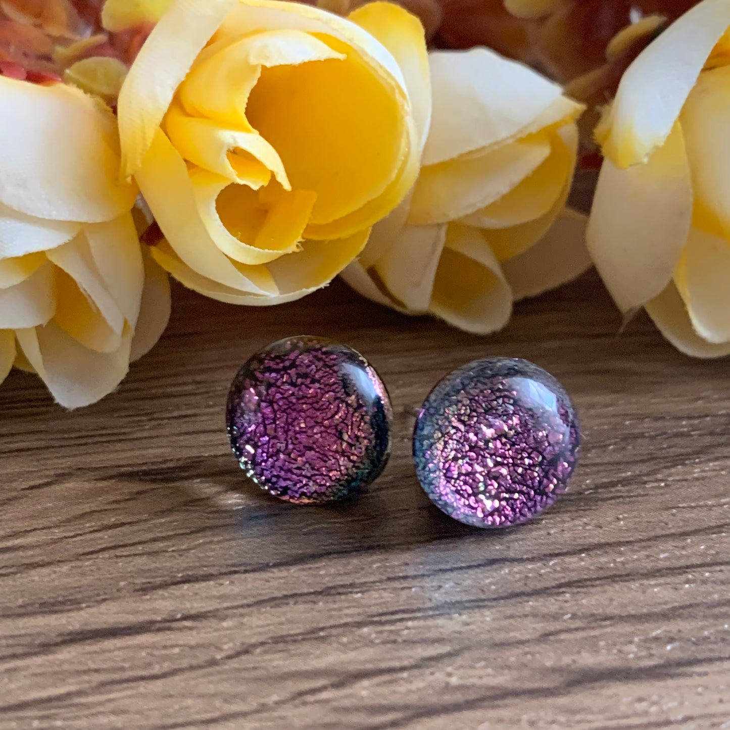 Fused Glass Earring Studs | Party Pink - FGE53