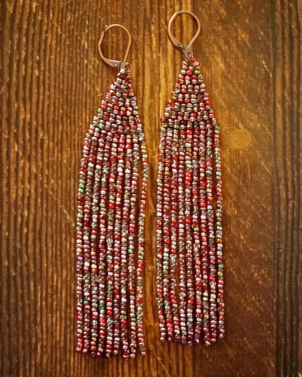 Shoulder Duster : Speckled Shimmer - Red | Fringe Earrings