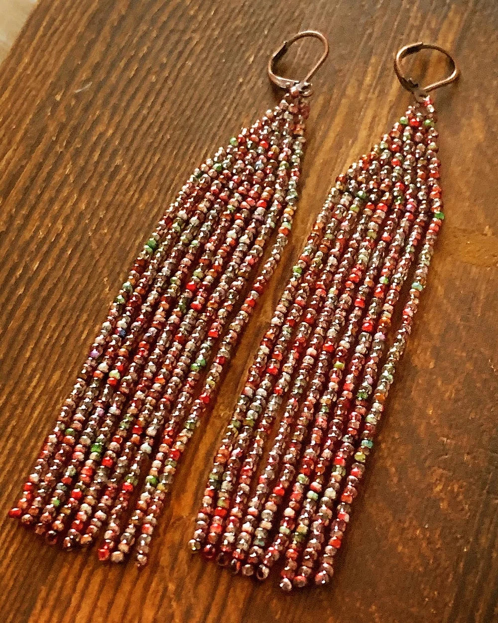 Shoulder Duster : Speckled Shimmer - Red | Fringe Earrings