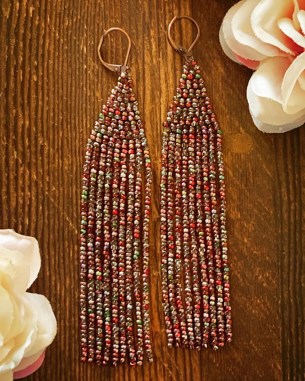 Shoulder Duster : Speckled Shimmer - Red | Fringe Earrings