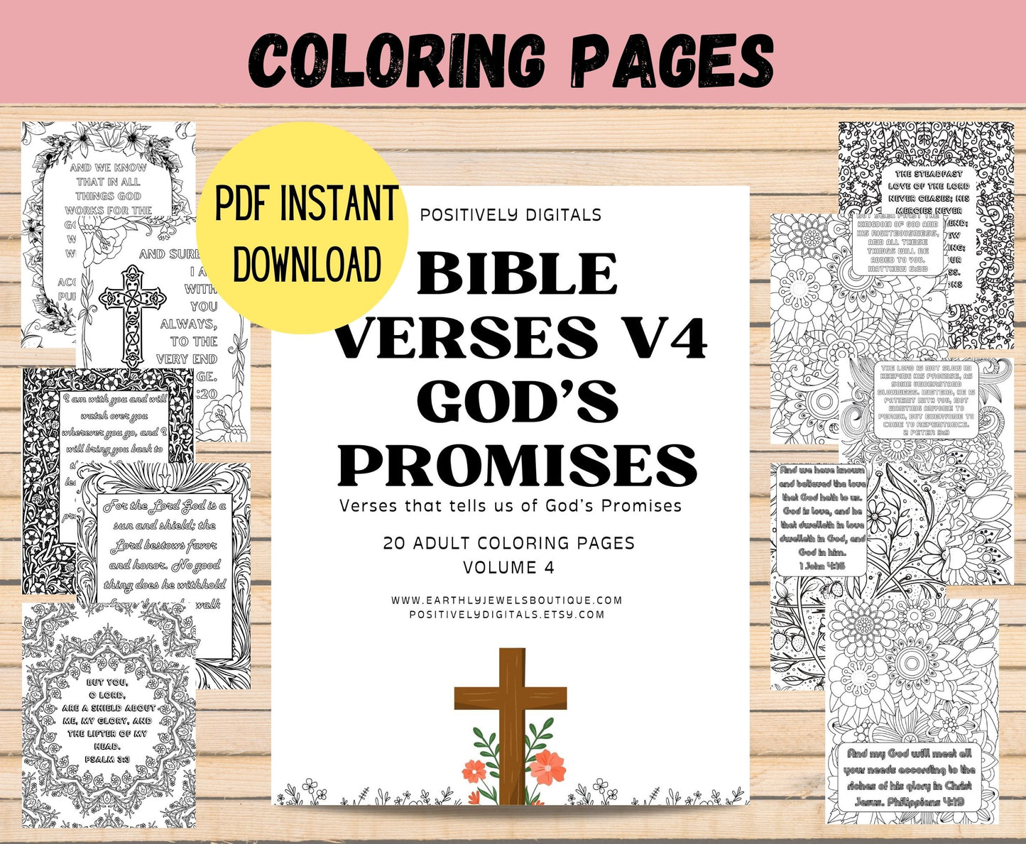 Bible Verses V4 - Digital Printable Bible Verse Coloring Book, Adult Coloring