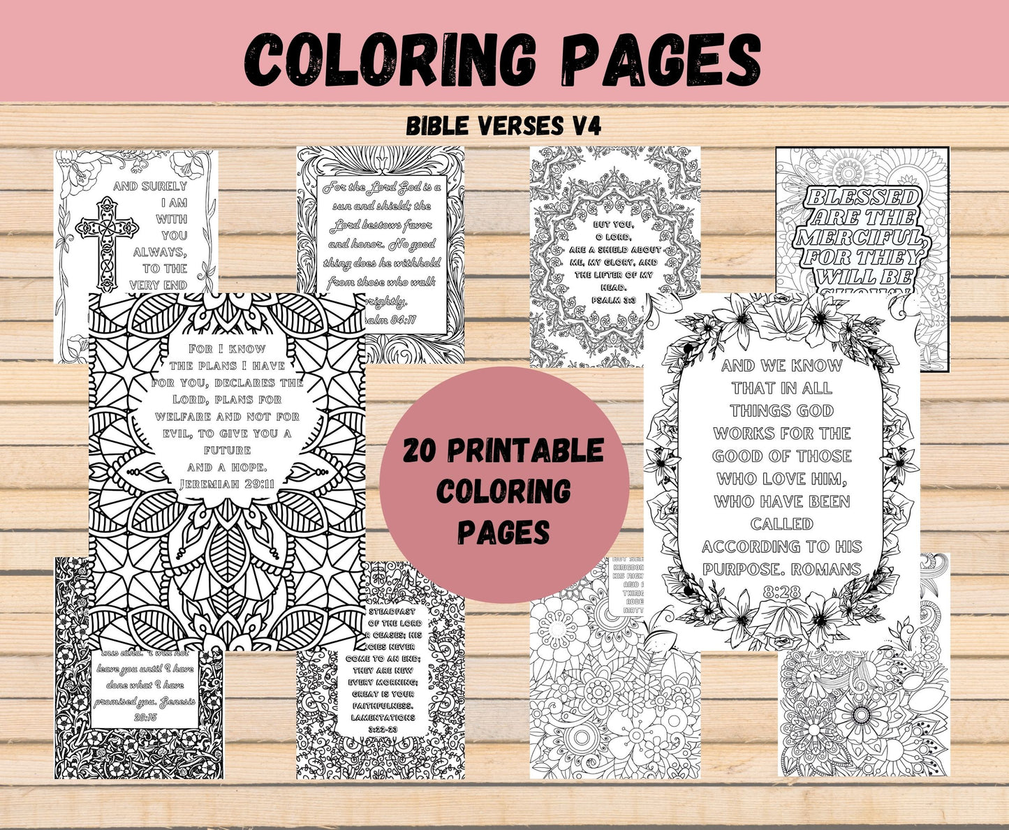 Bible Verses V4 - Digital Printable Bible Verse Coloring Book, Adult Coloring