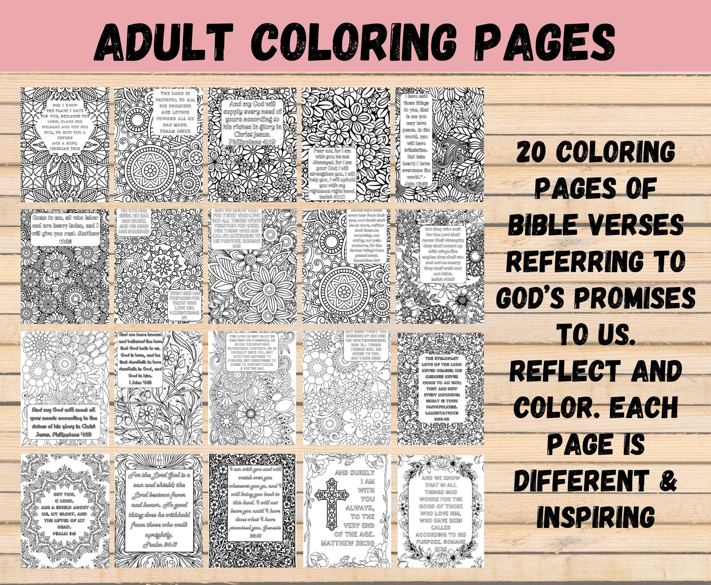 Bible Verses V4 - Digital Printable Bible Verse Coloring Book, Adult Coloring