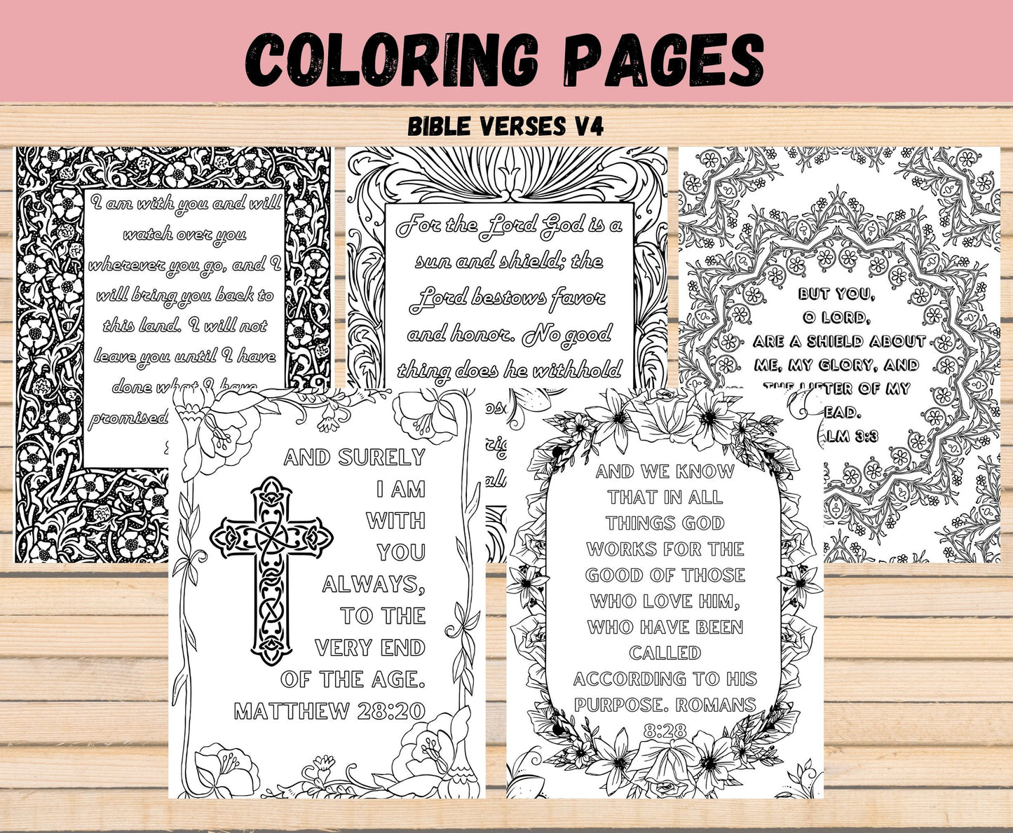 Bible Verses V4 - Digital Printable Bible Verse Coloring Book, Adult Coloring