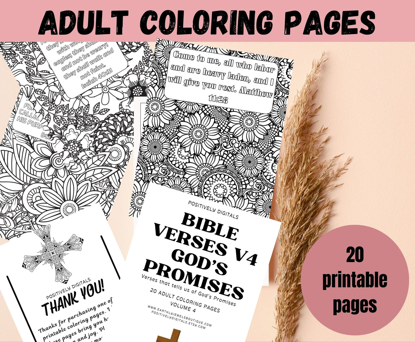 Bible Verses V4 - Digital Printable Bible Verse Coloring Book, Adult Coloring