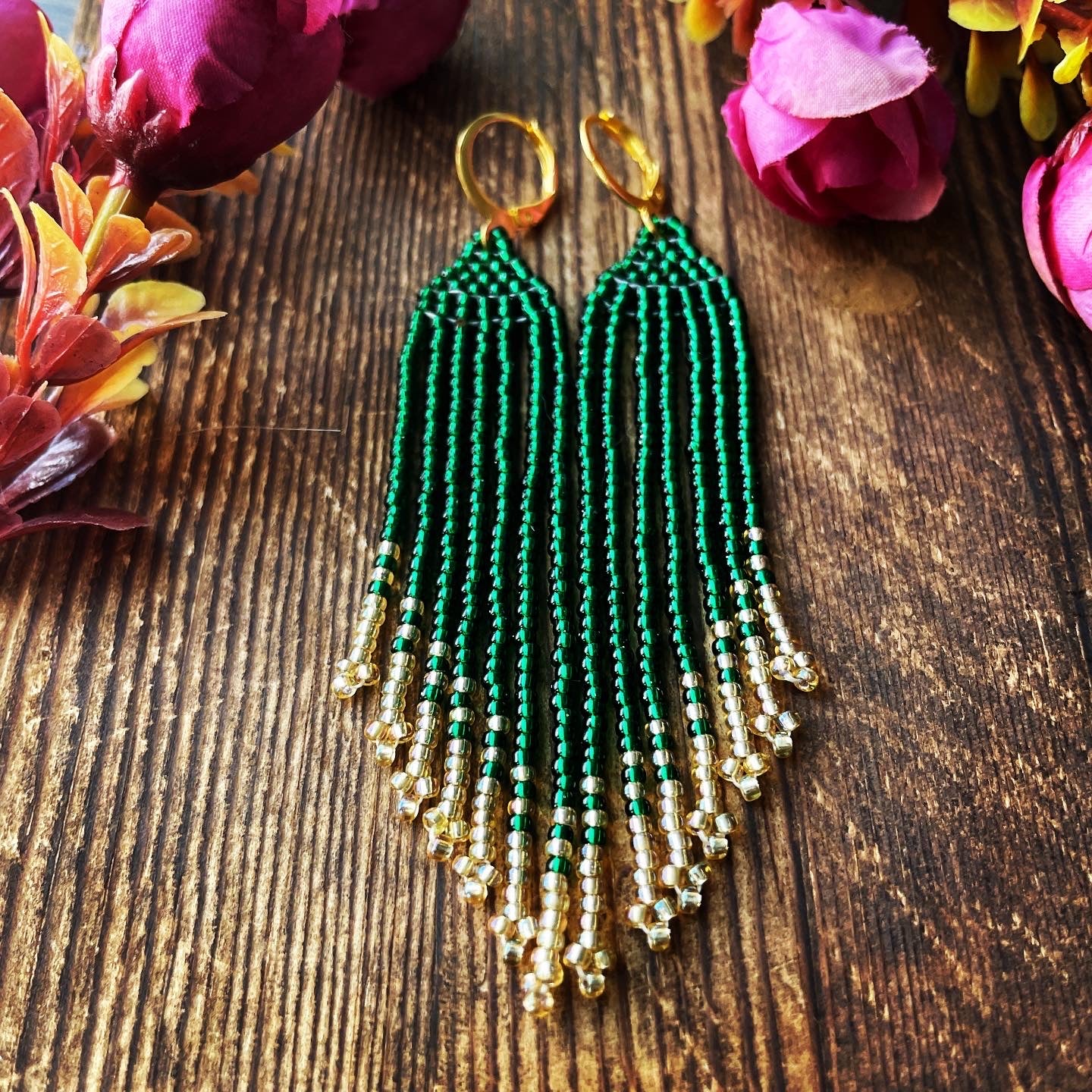 Color Pop : Green & Gold | Fringe Earrings