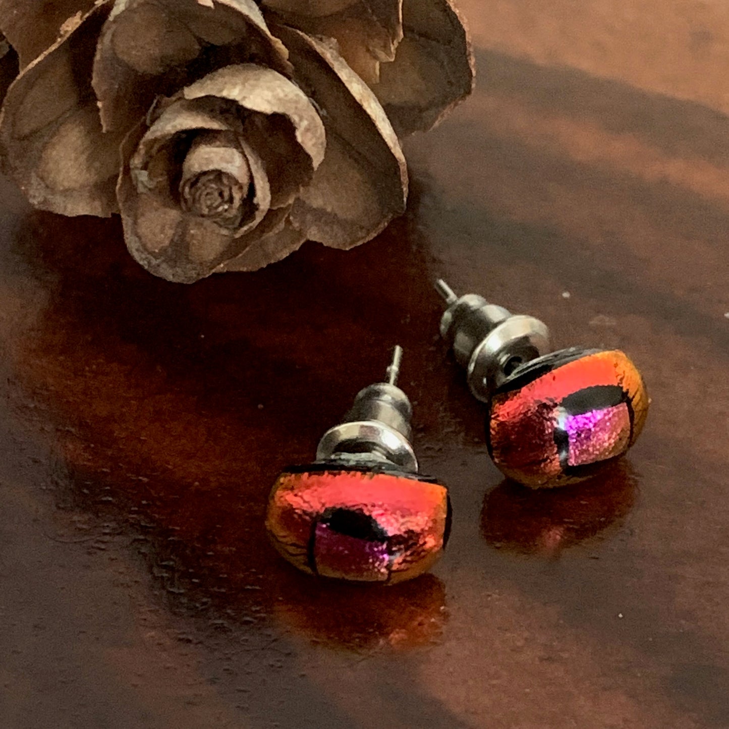 Fused Glass Earring Studs | Metal Eye - FGE09