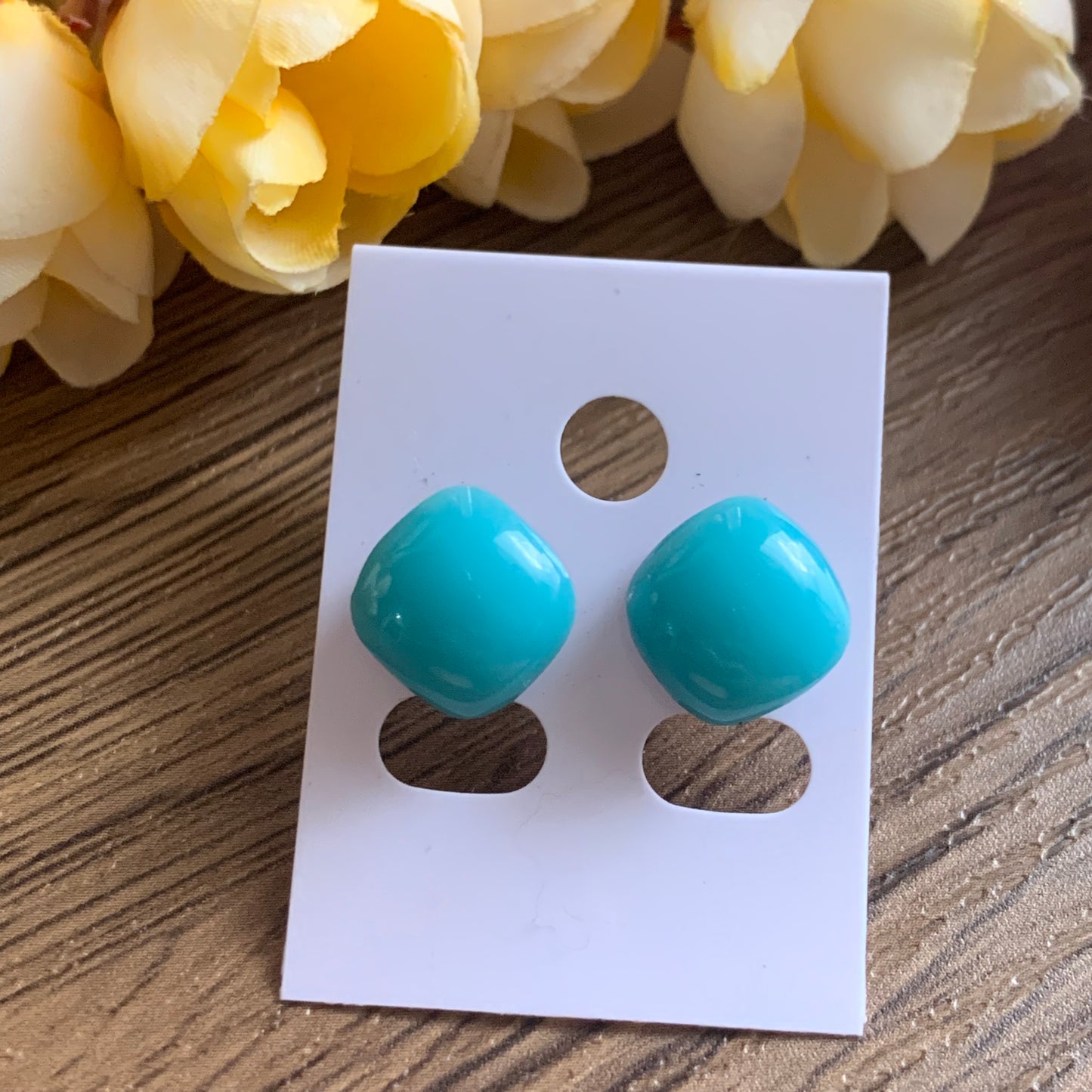 Fused Glass Earring Studs | Aqua SQ - FGE52