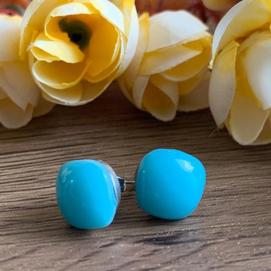 Fused Glass Earring Studs | Aqua SQ - FGE52