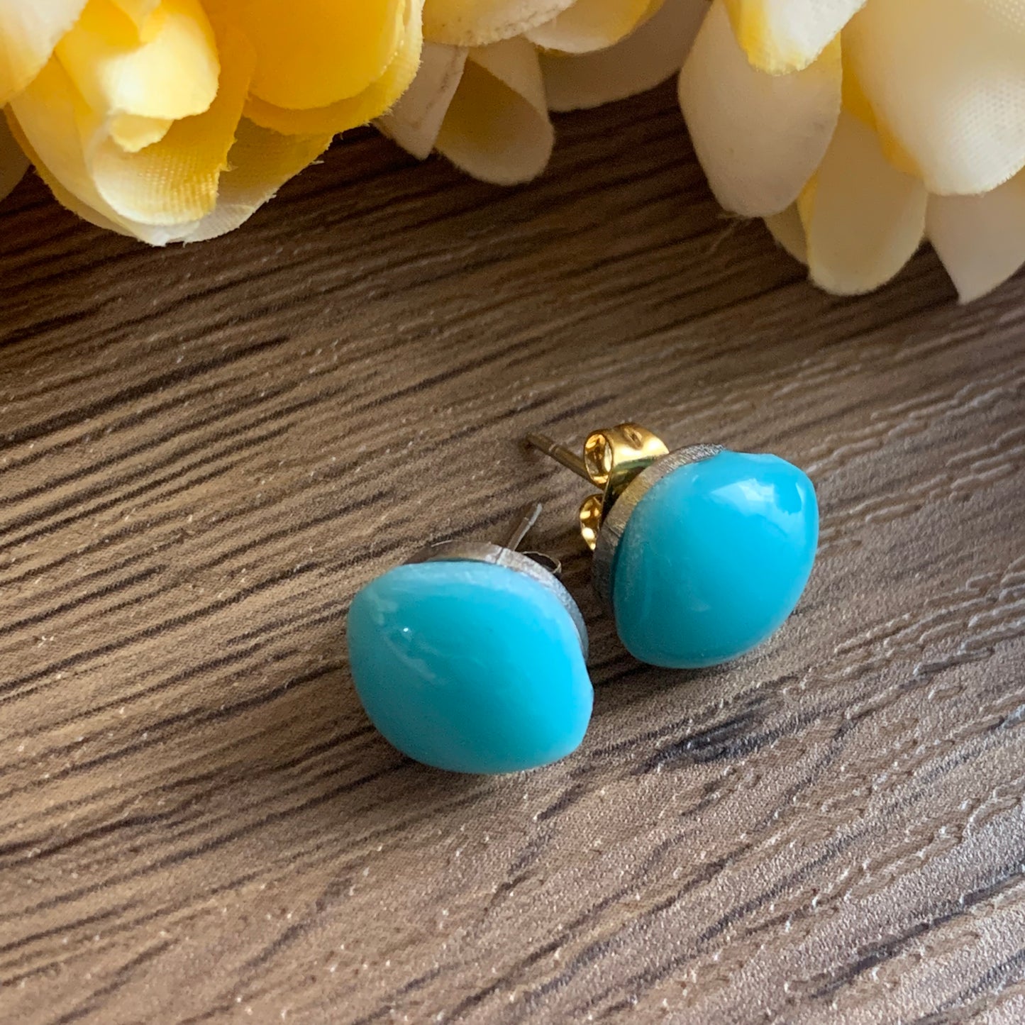 Fused Glass Earring Studs | Aqua SQ - FGE52