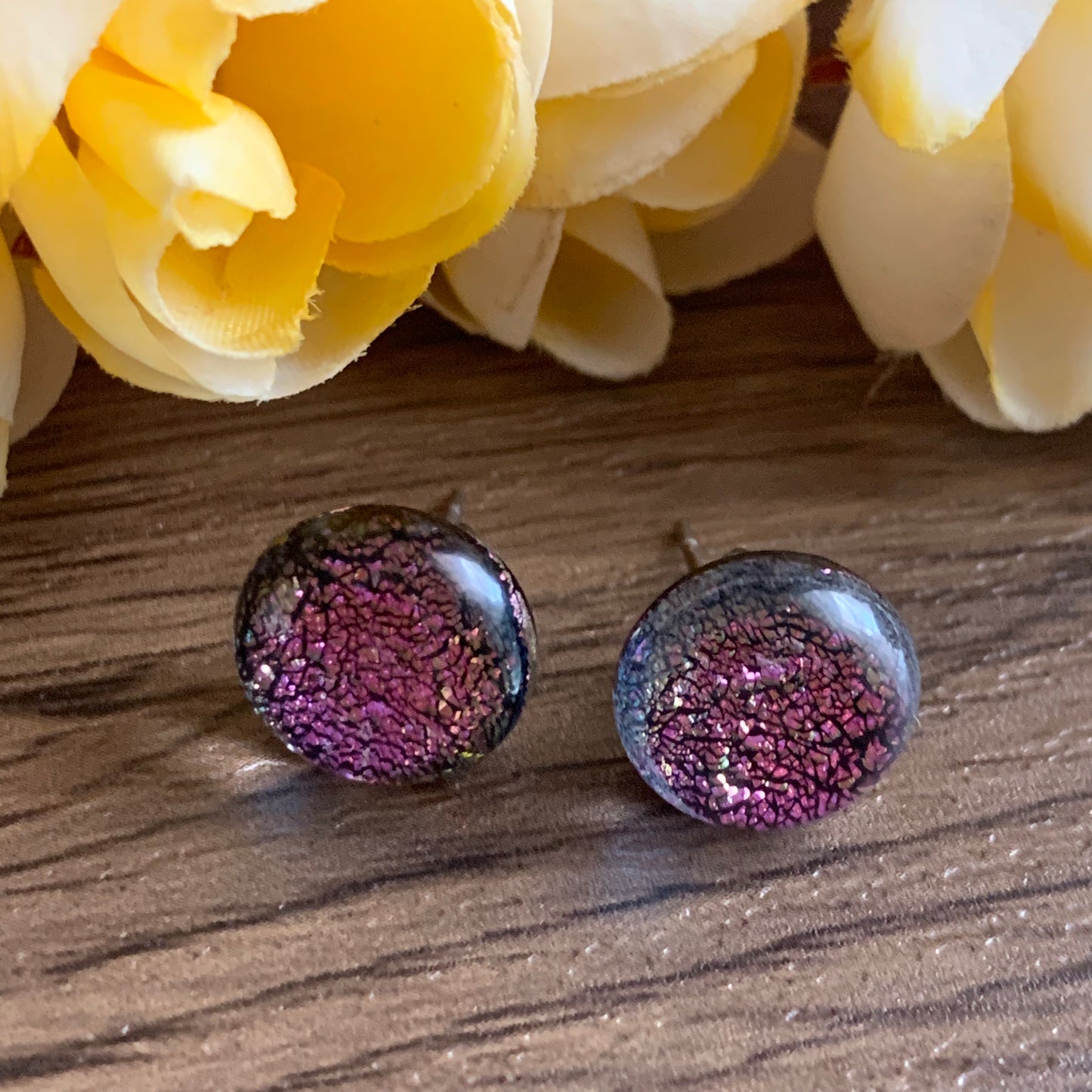 Fused Glass Earring Studs | Party Pink - FGE53