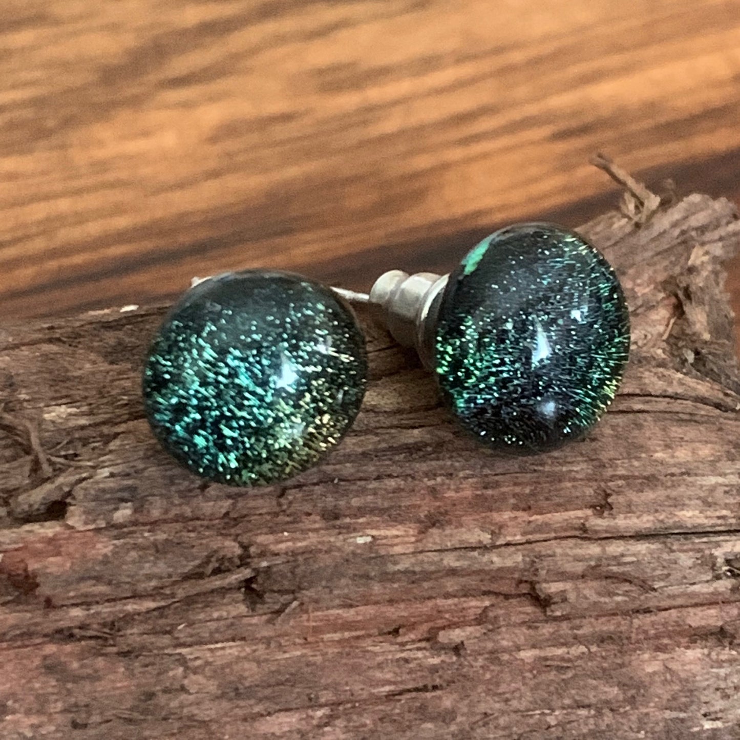 Fused Glass Earring Studs | Green jewel - FGE61