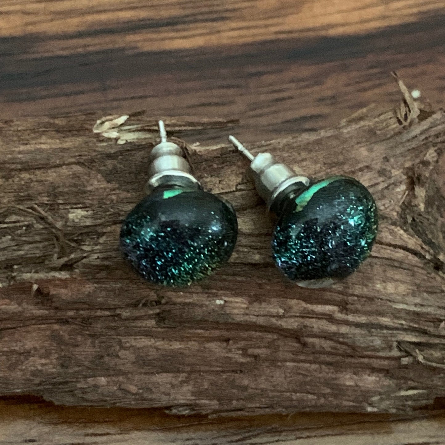 Fused Glass Earring Studs | Green jewel - FGE61