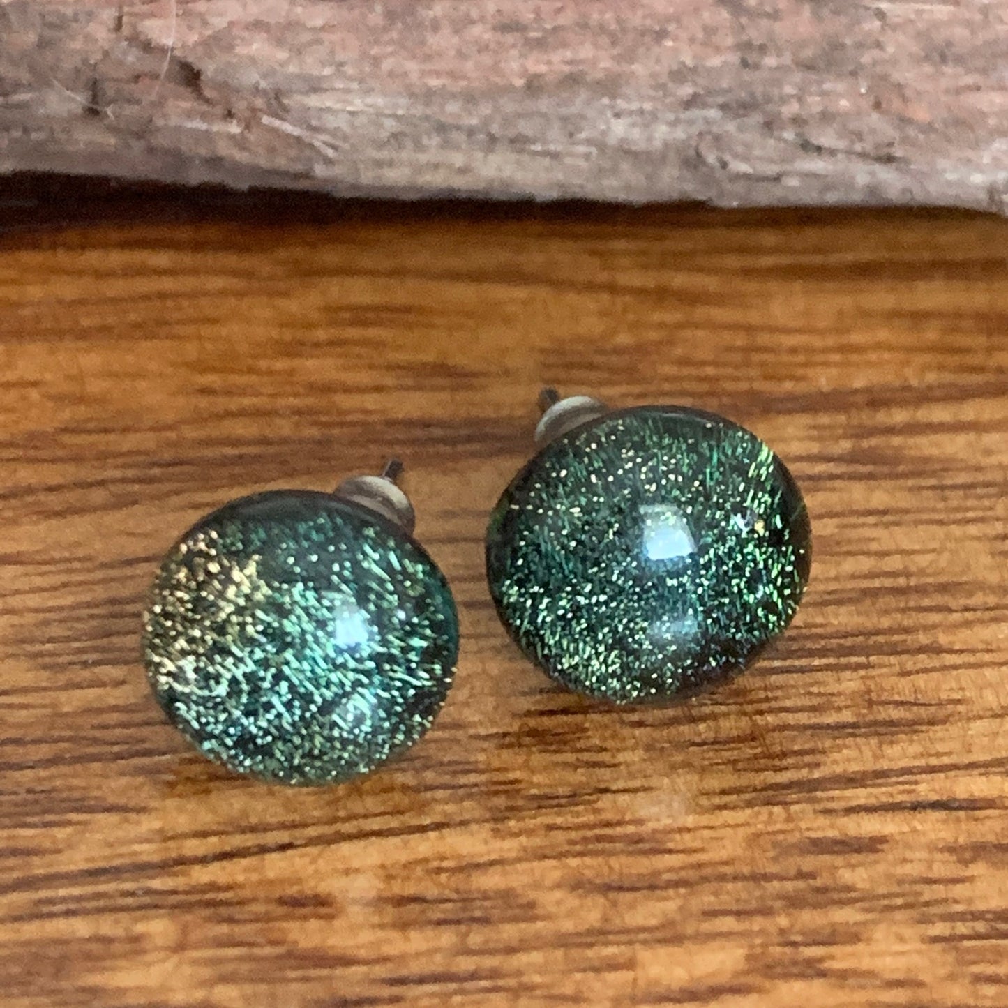 Fused Glass Earring Studs | Green jewel - FGE61