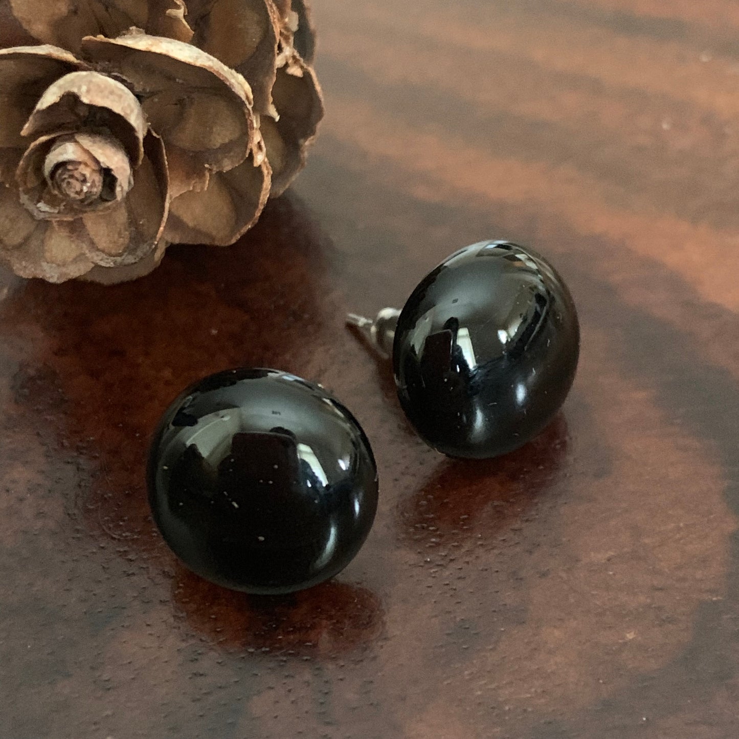 Fused Glass Earring Studs  | Midnight - FGE67