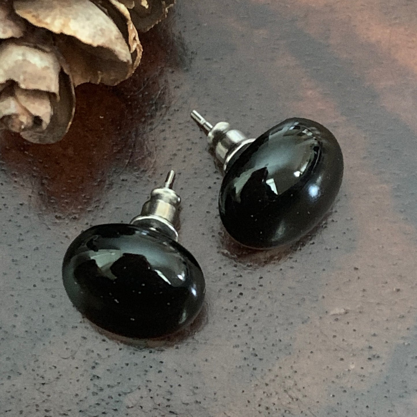 Fused Glass Earring Studs  | Midnight - FGE67