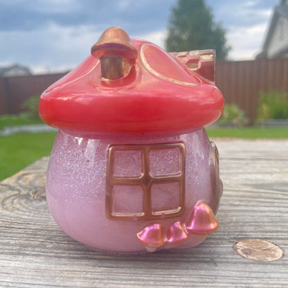 Mushroom House Jar Pink and Red