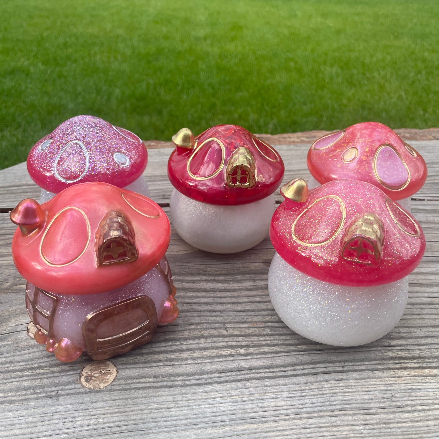 Mushroom House Jar Pink and Red