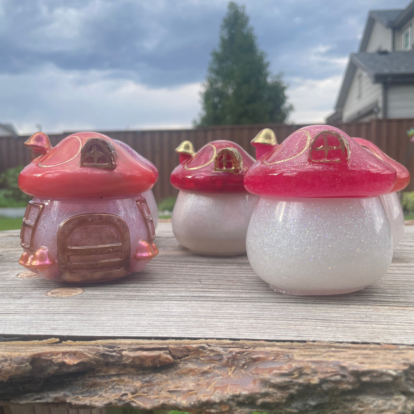 Mushroom House Jar Pink and Red