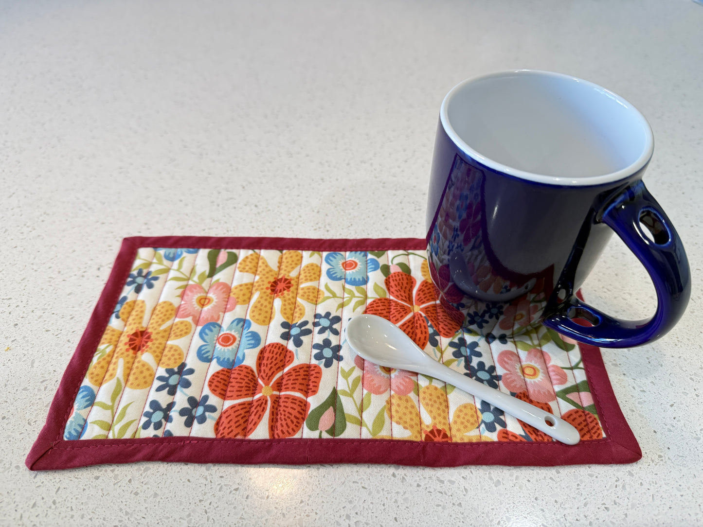 Coffee Mug Rug - Snack Mat (Flowers w/ Binding)