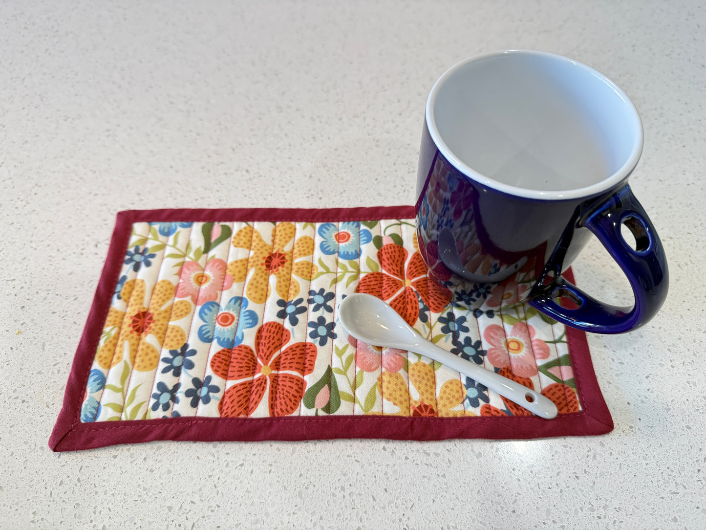 Coffee Mug Rug - Snack Mat (Flowers w/ Binding)