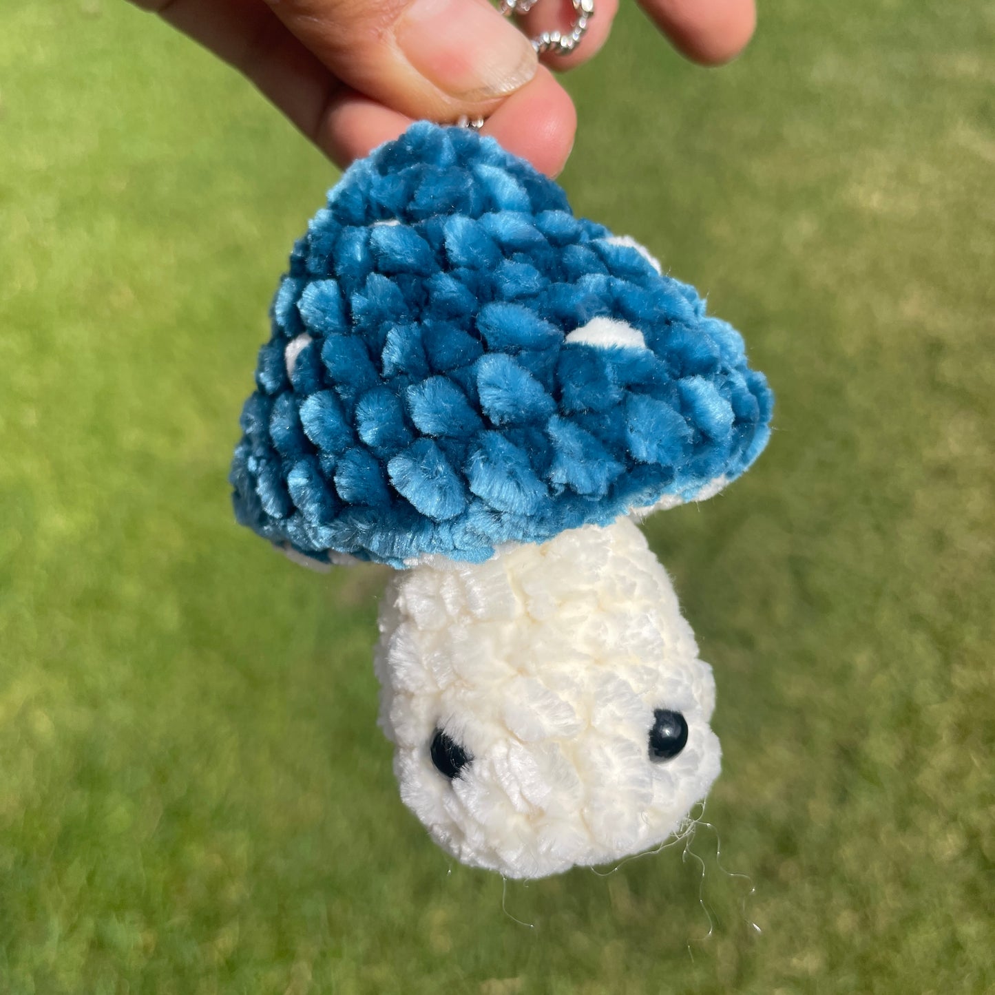 Velvety Mushroom Fidget Pop Top Keychain - Teal & White