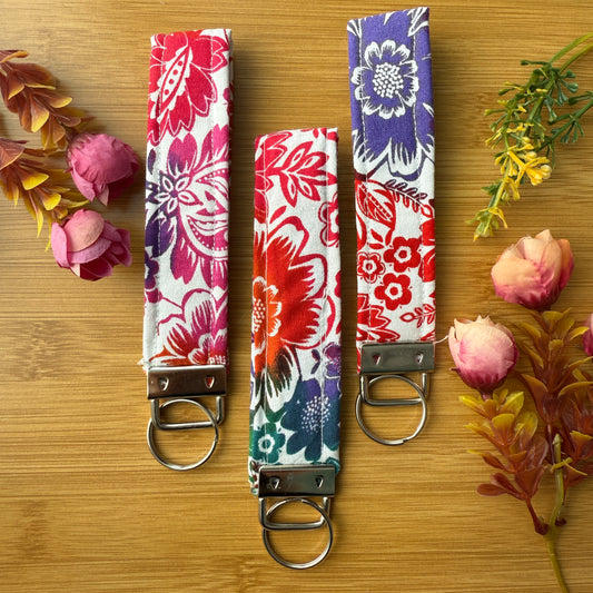 Fabric Key Fob (KF10) - Floral rainbow