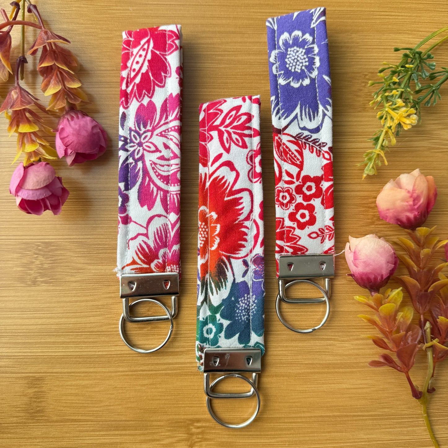 Fabric Key Fob (KF10) - Floral rainbow