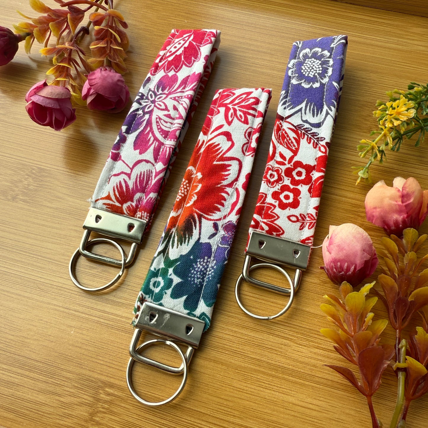 Fabric Key Fob (KF10) - Floral rainbow