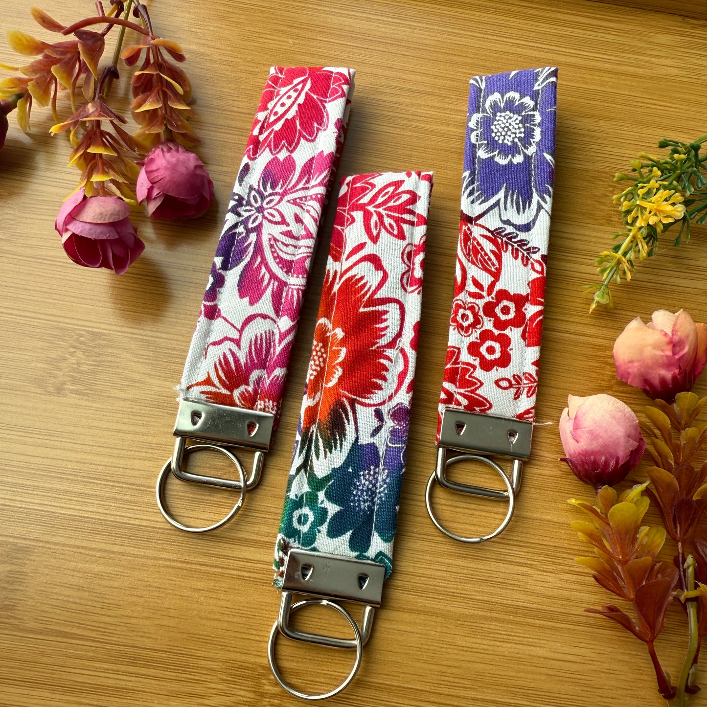 Fabric Key Fob (KF10) - Floral rainbow