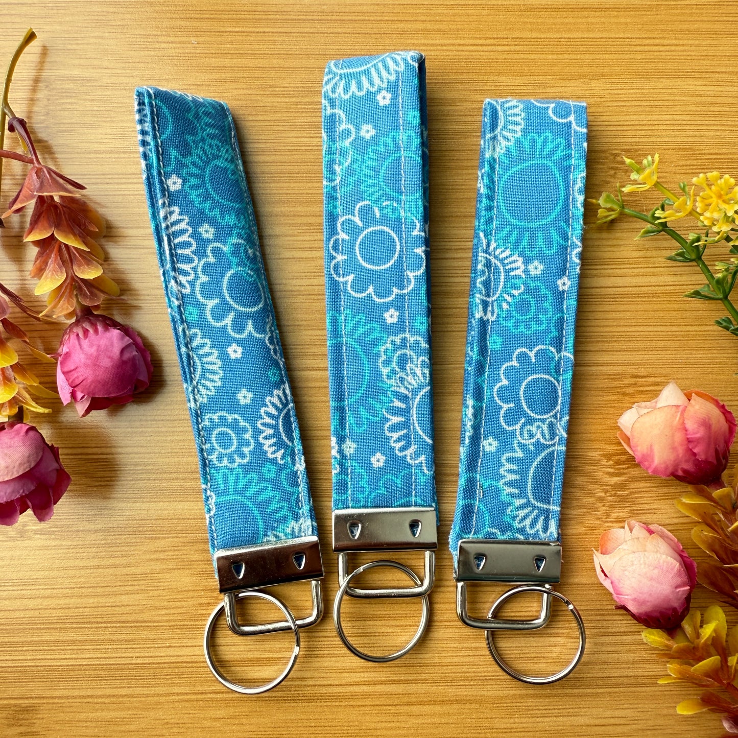 Fabric Key Fob (KF11) - Daisy Blue