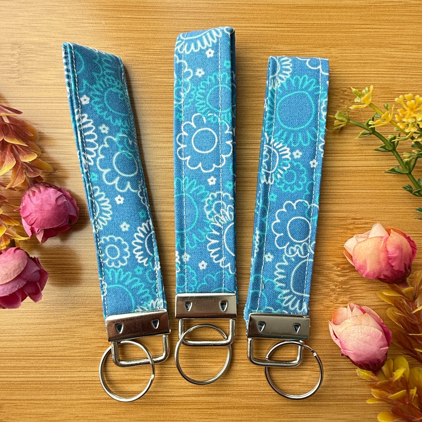 Fabric Key Fob (KF11) - Daisy Blue