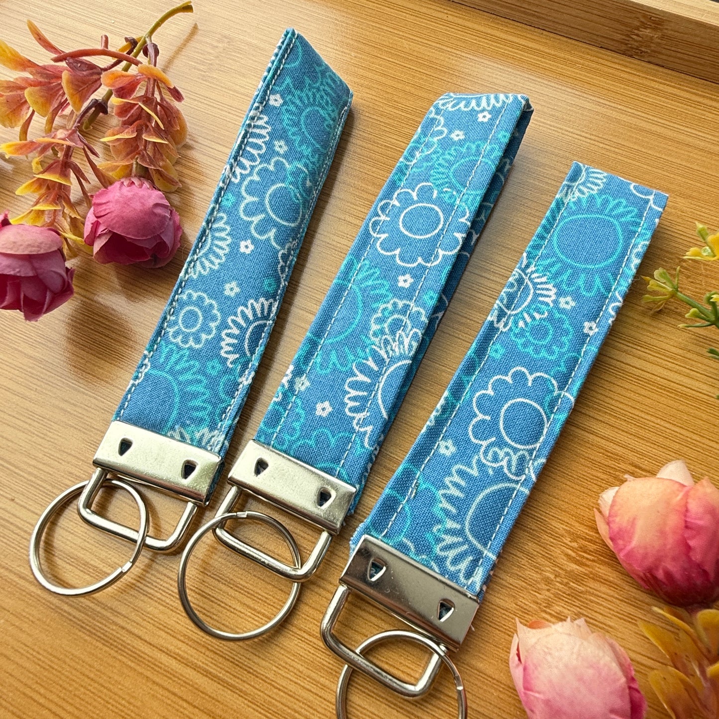 Fabric Key Fob (KF11) - Daisy Blue