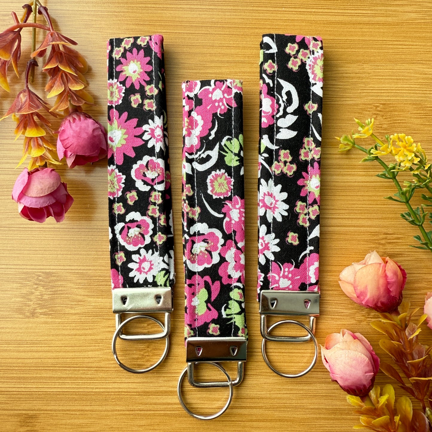 Fabric Key Fob (KF12) - Pink & Black Florals