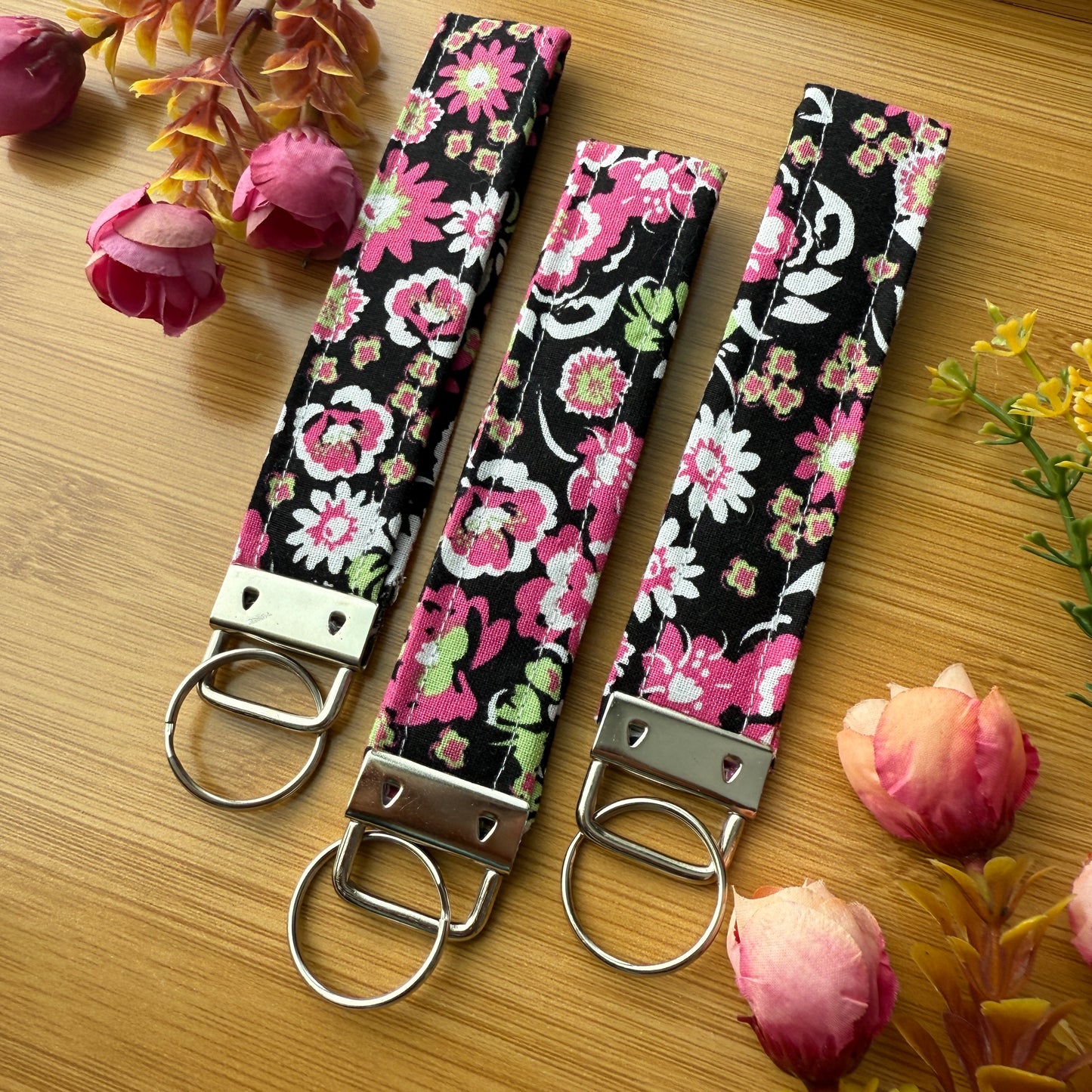 Fabric Key Fob (KF12) - Pink & Black Florals