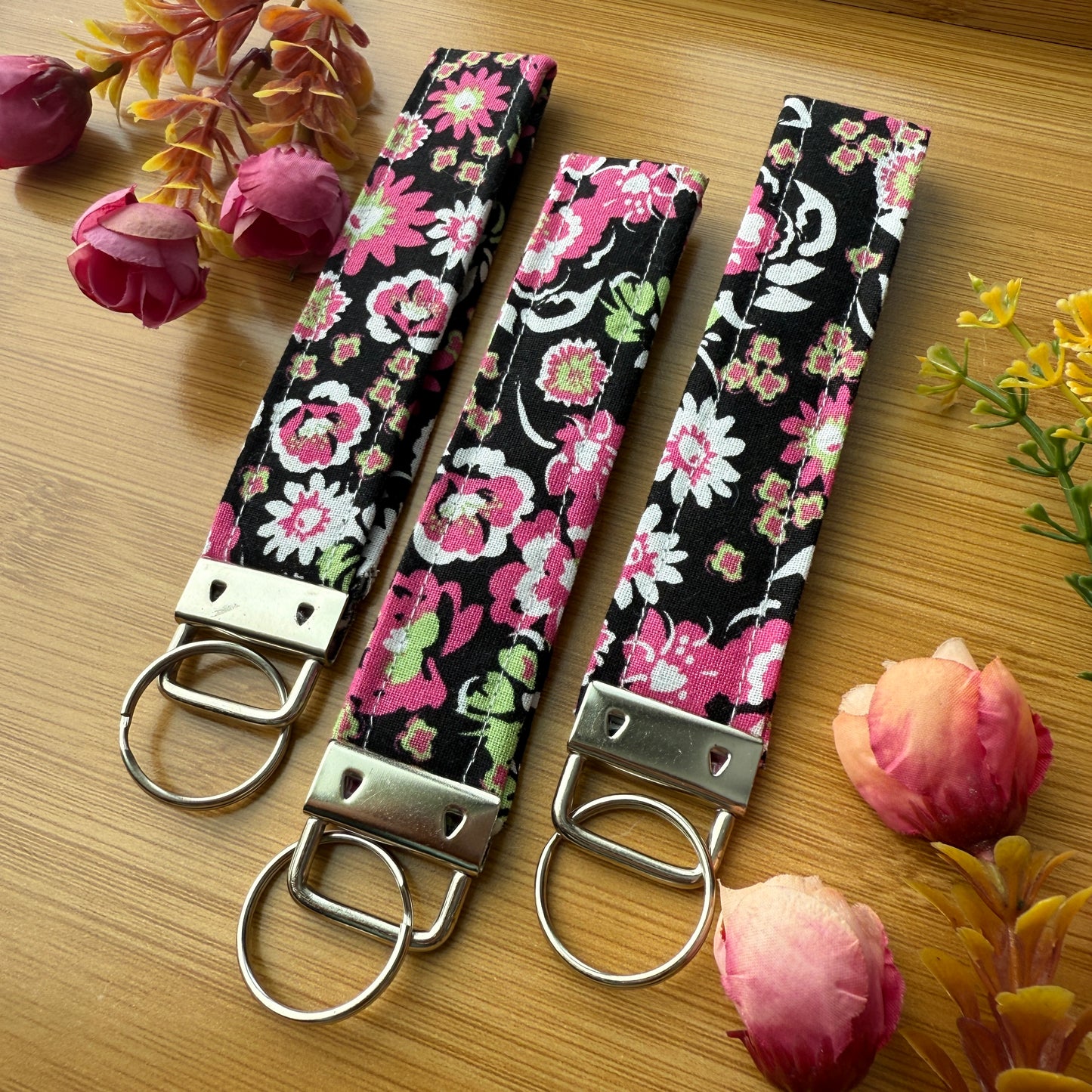 Fabric Key Fob (KF12) - Pink & Black Florals