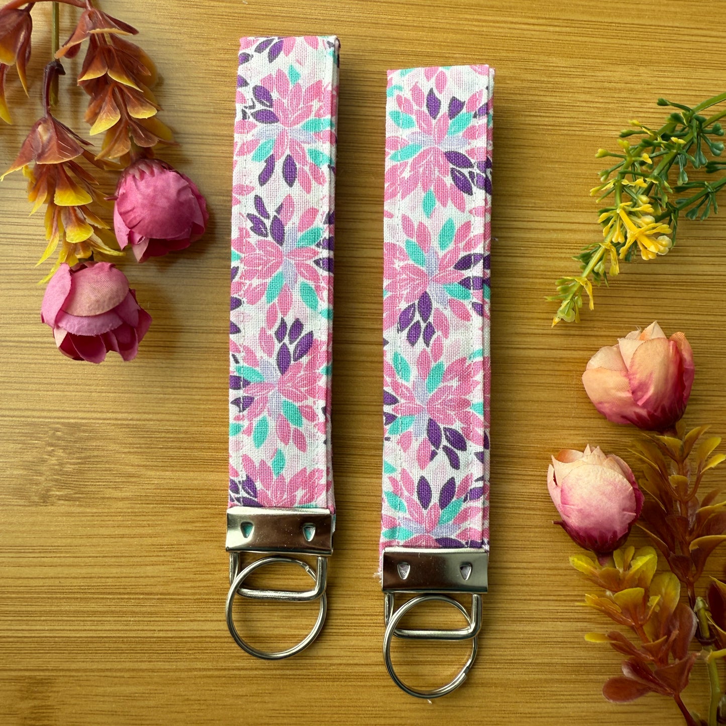 Fabric Key Fob (KF13) - Pink & Aqua Floral