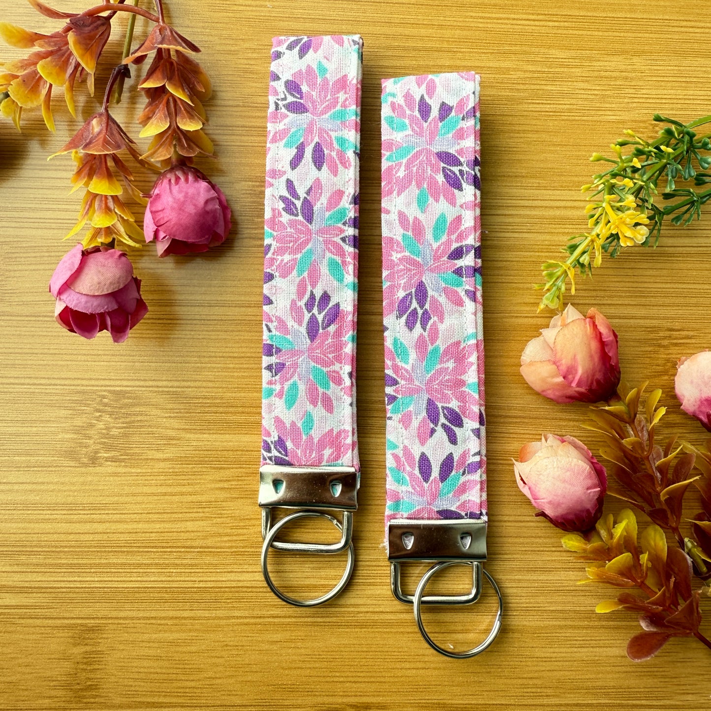 Fabric Key Fob (KF13) - Pink & Aqua Floral