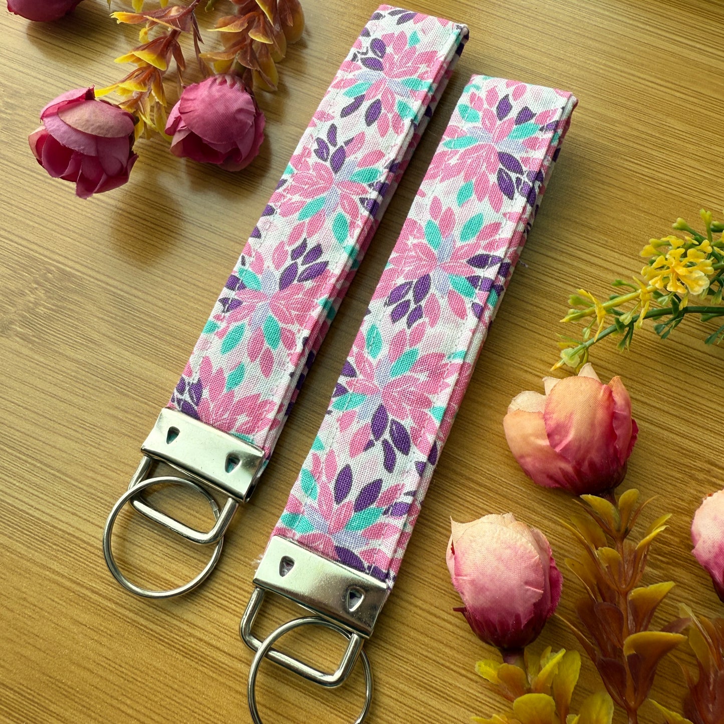 Fabric Key Fob (KF13) - Pink & Aqua Floral