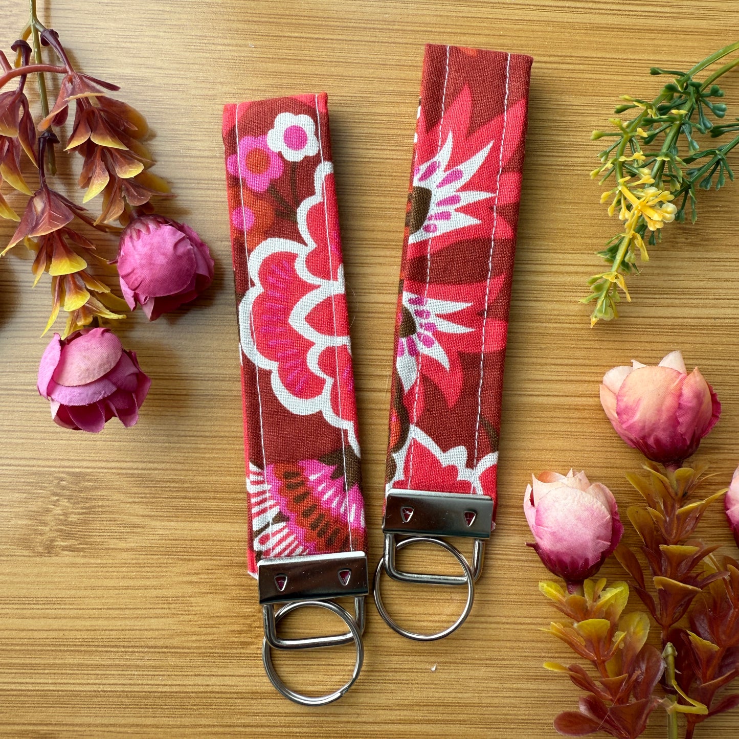 Fabric Key Fob (KF18) - Pink Maroon Flowers