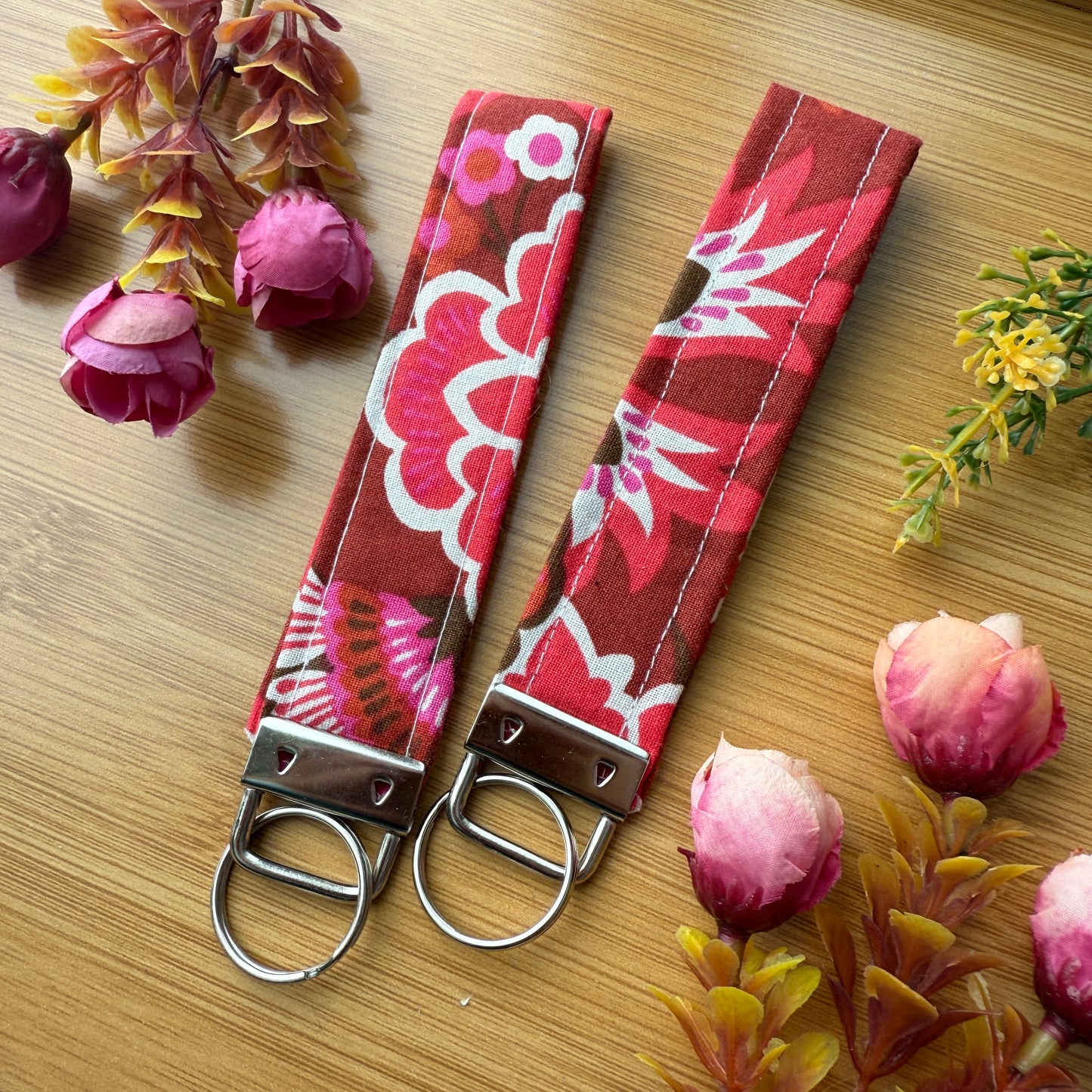 Fabric Key Fob (KF18) - Pink Maroon Flowers