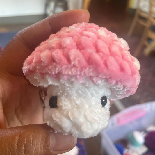 Velvety Mushroom Fidget Pop Top Keychain - Pink top & White